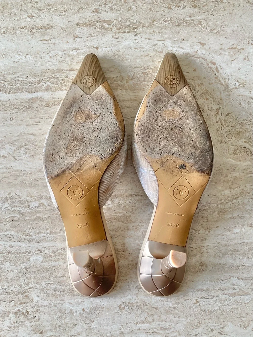 Vintage Chanel Travel Line Matelasse Heel Mules